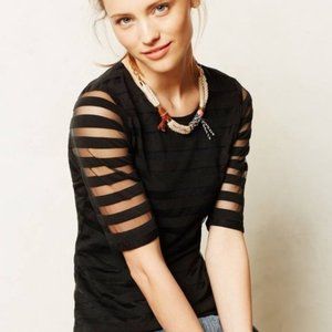 Anthropologie Black Sheer Sleeve Top
